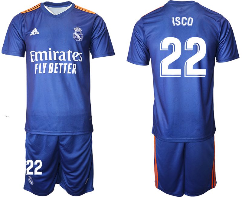 Men 2021-2022 Club Real Madrid away blue #22 Adidas Soccer Jersey